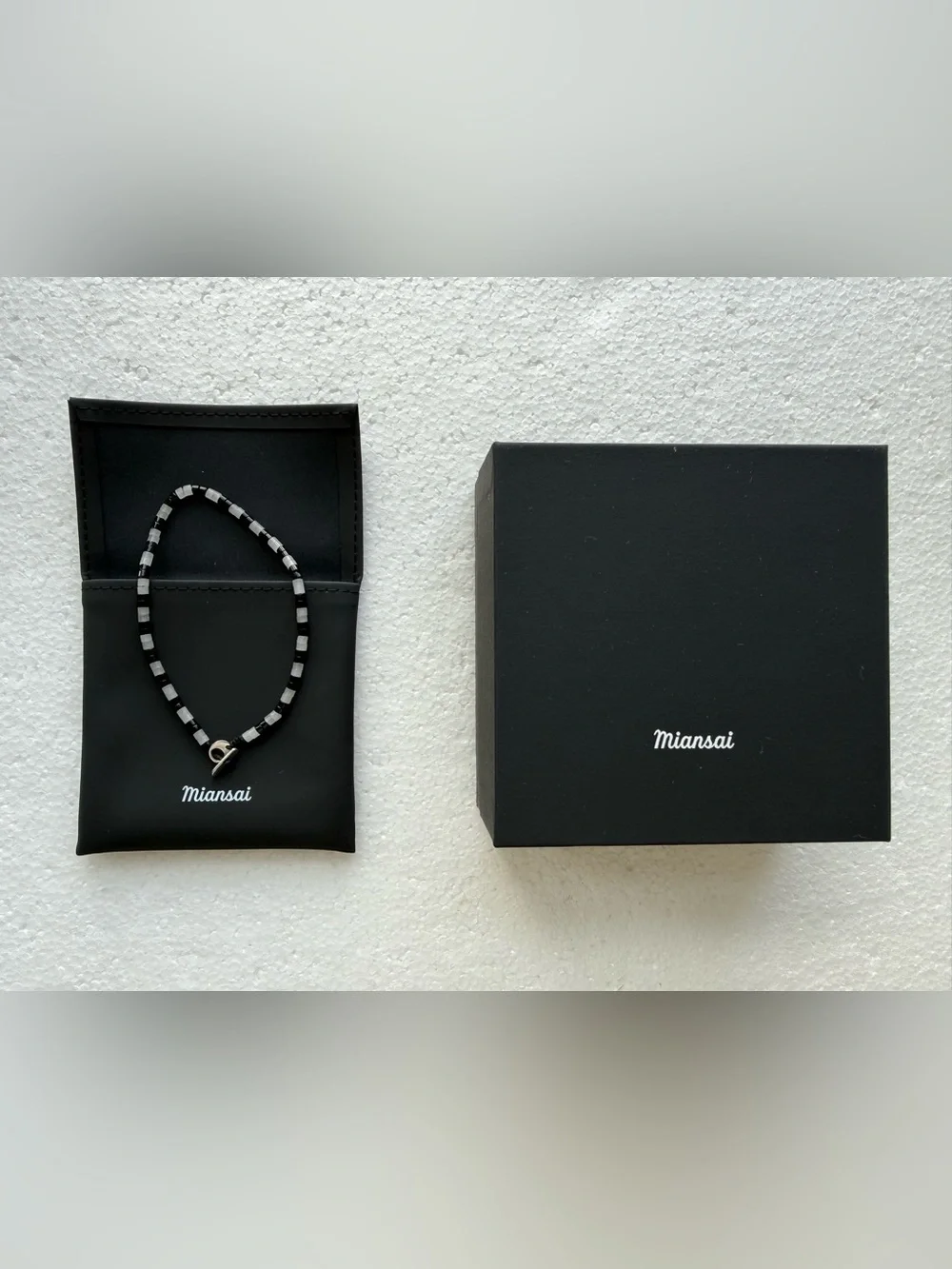 MIANSAI MENS KAI ONYX + MOONSTONE BRACELET LARGE BLACK WHITE SILVER